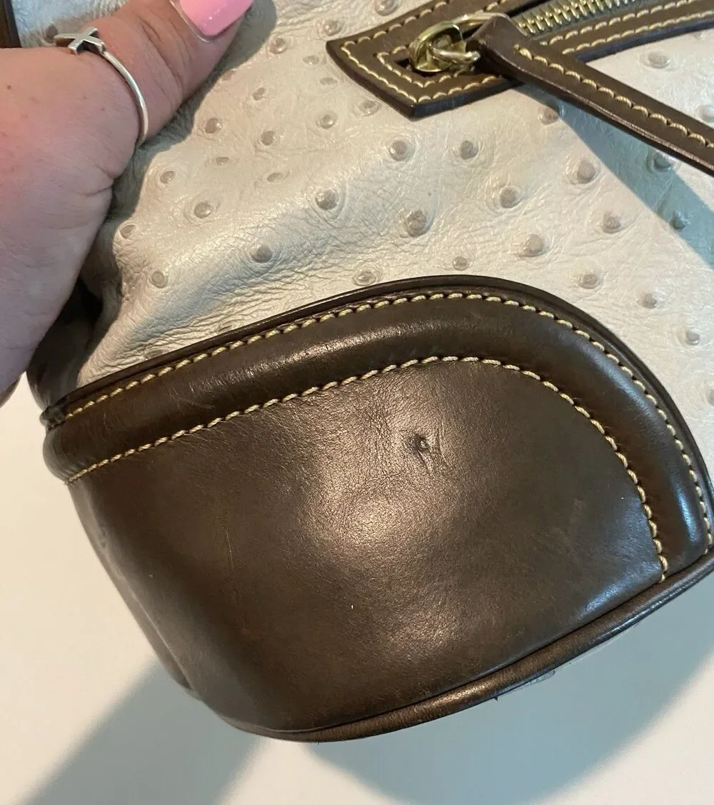 Dooney & Bourke Ostrich Hobo In Bone And Brown